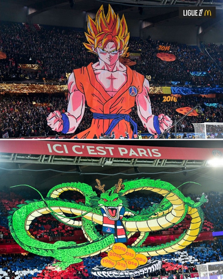 逝世一周年，法甲官推曬昔日巴黎主場龍珠TIFO：鳥山明經典永存