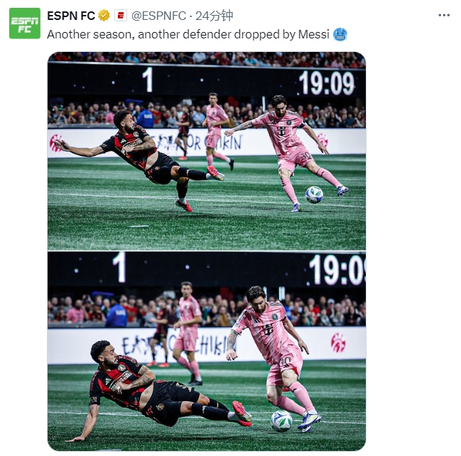 名場面記錄！ESPN曬照：又一個賽季，又一名后衛(wèi)被梅西扣倒